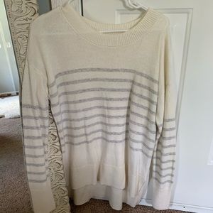 White and Gray Long Sleeve Striped Sweater